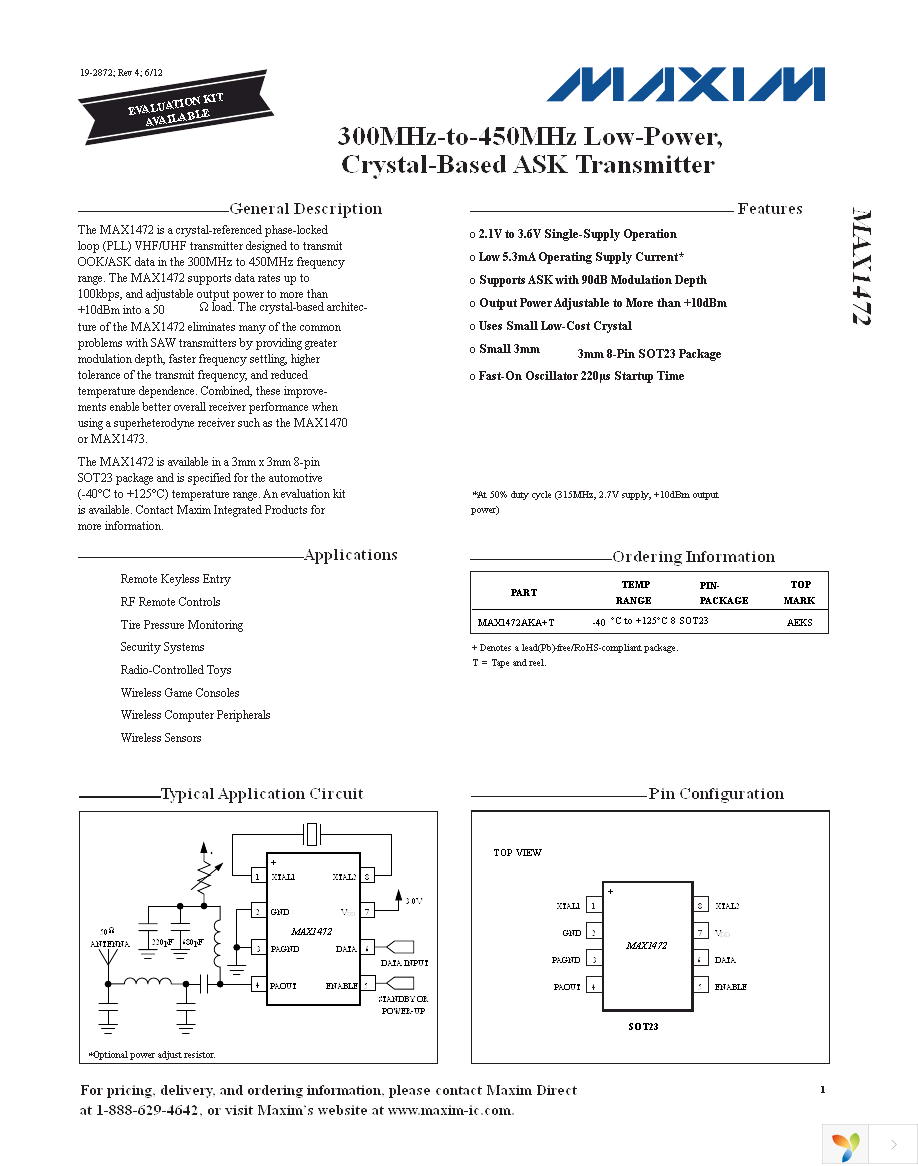 MAX1472EVKIT-315 Page 1