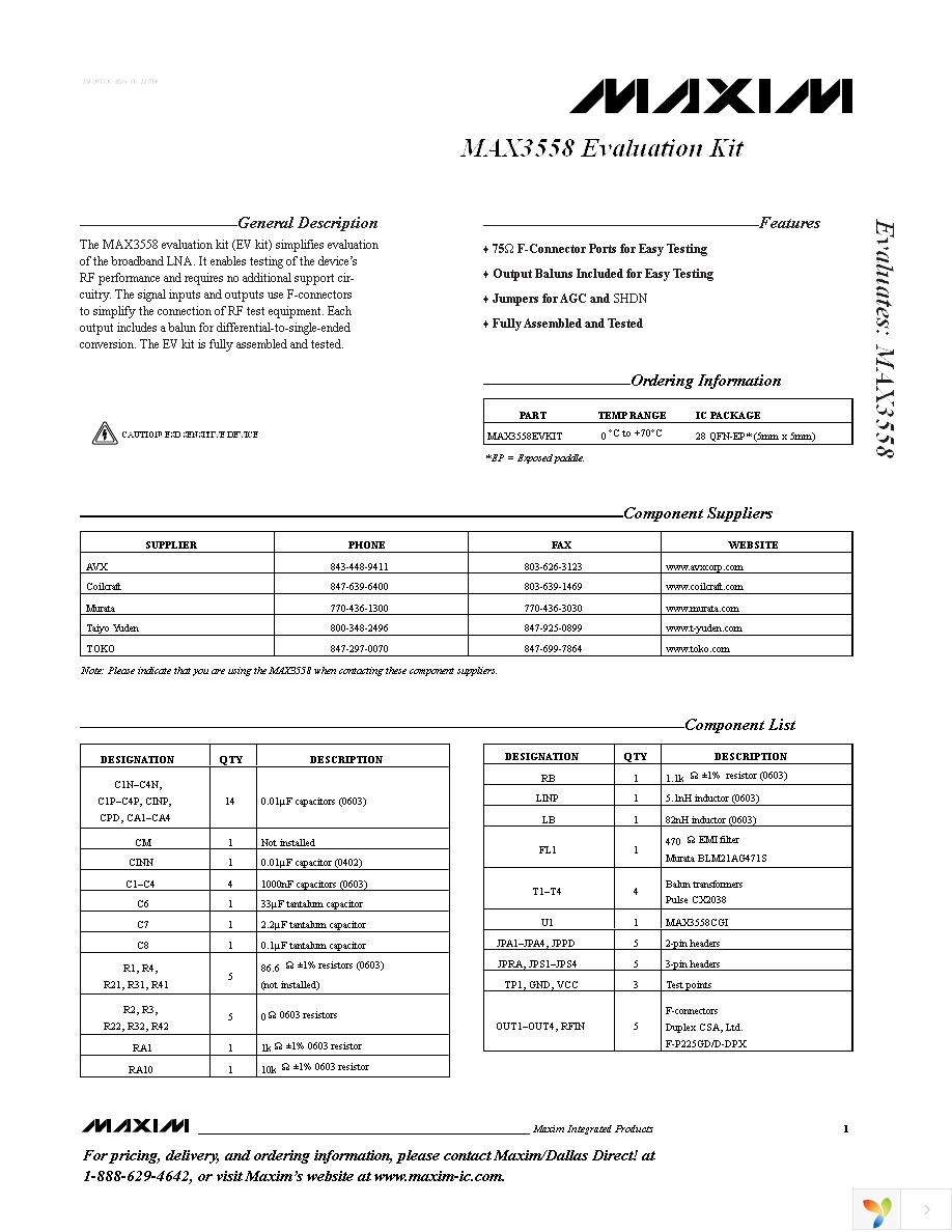 MAX3558EVKIT Page 1