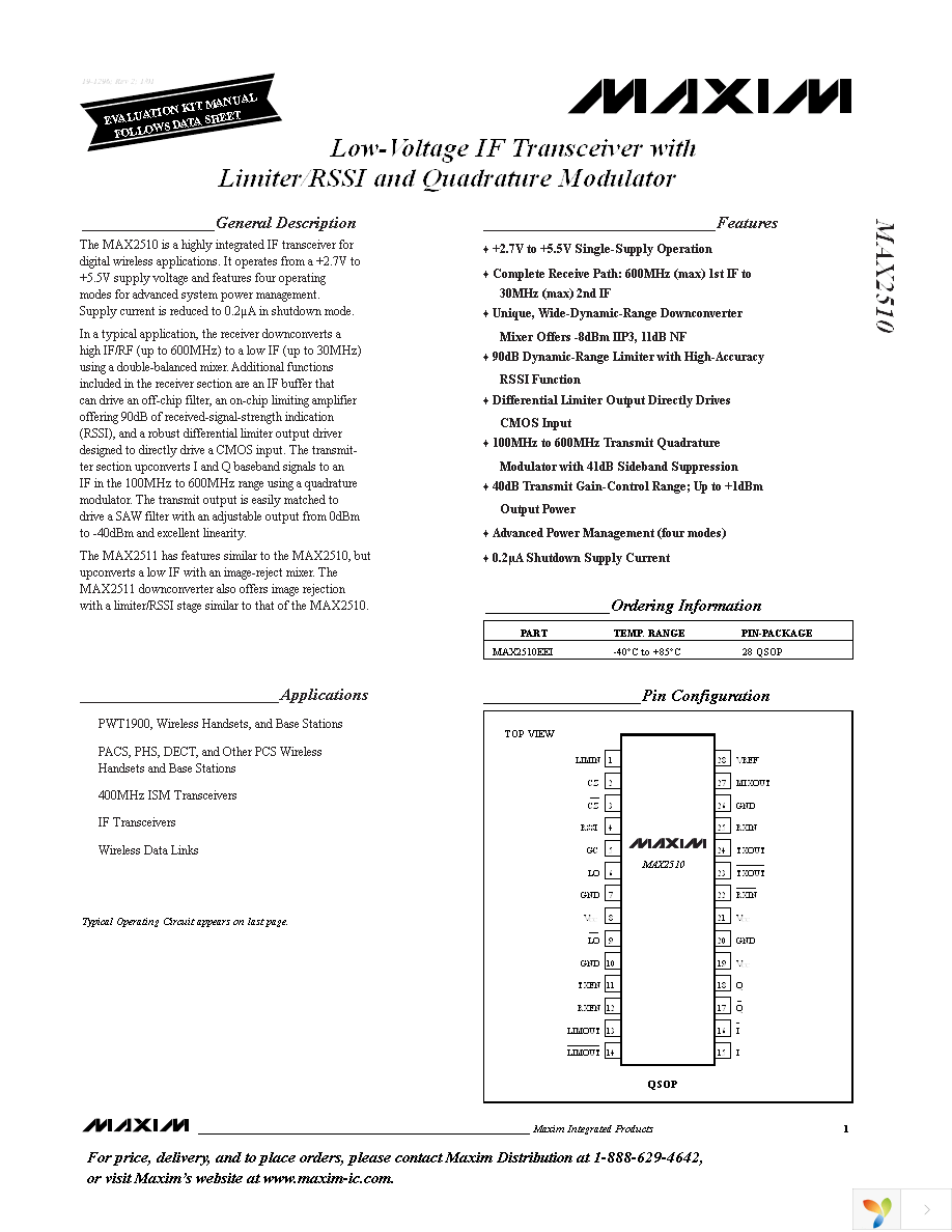 MAX2510EVKIT-SO Page 1