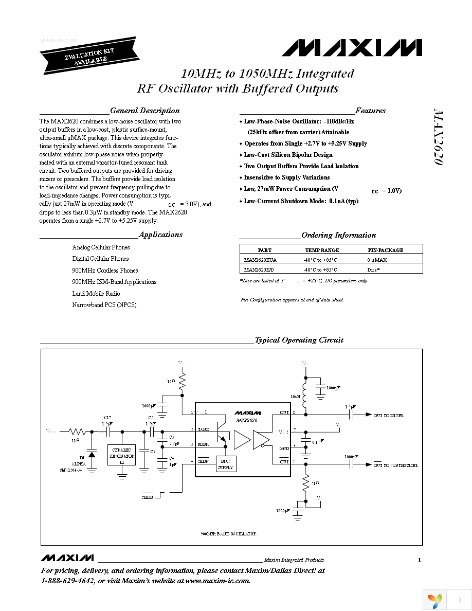 MAX2620EVKIT Page 1