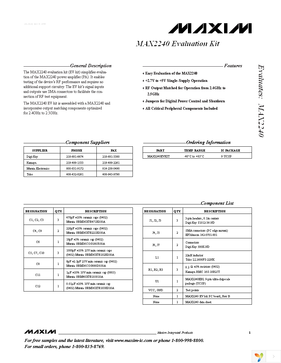 MAX2240EVKIT Page 1