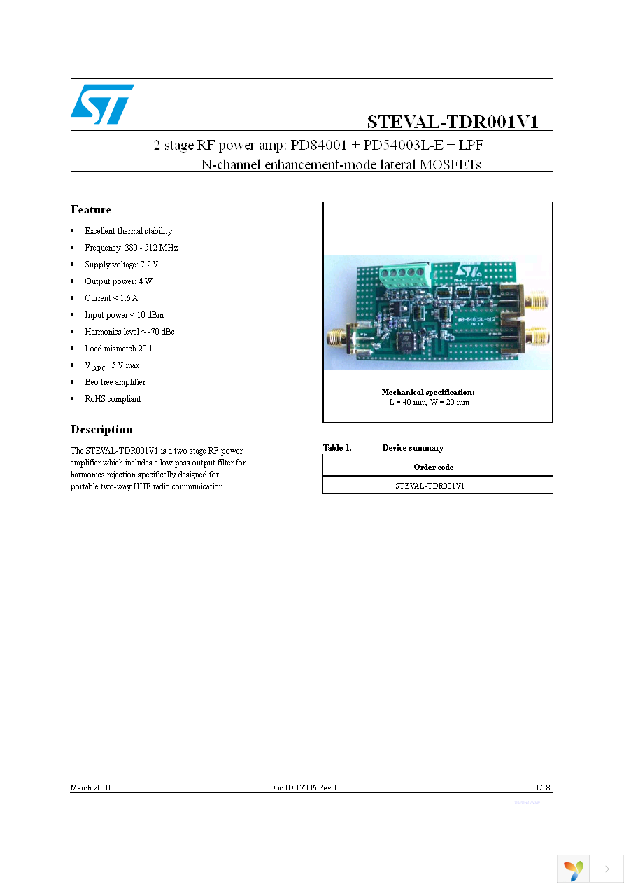 STEVAL-TDR001V1 Page 1