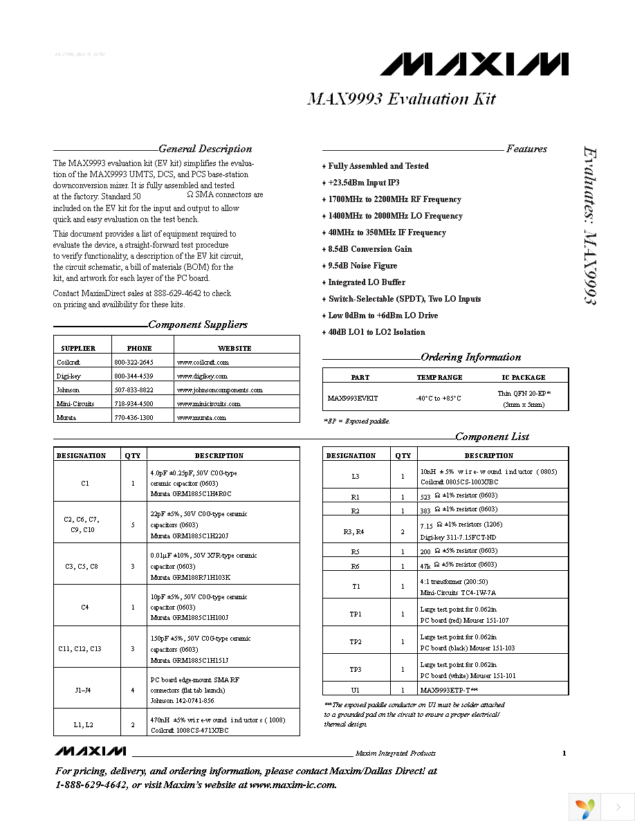 MAX9993EVKIT Page 1