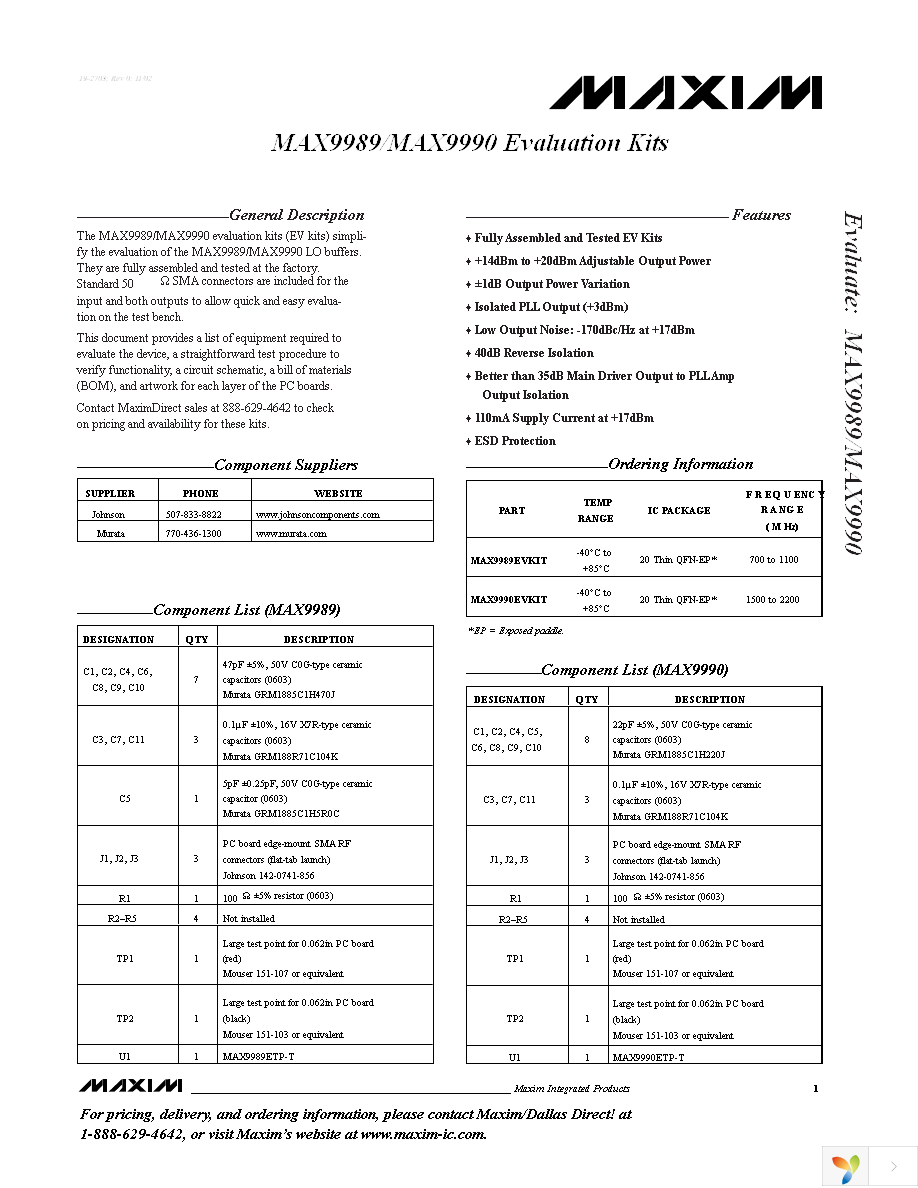 MAX9990EVKIT Page 1