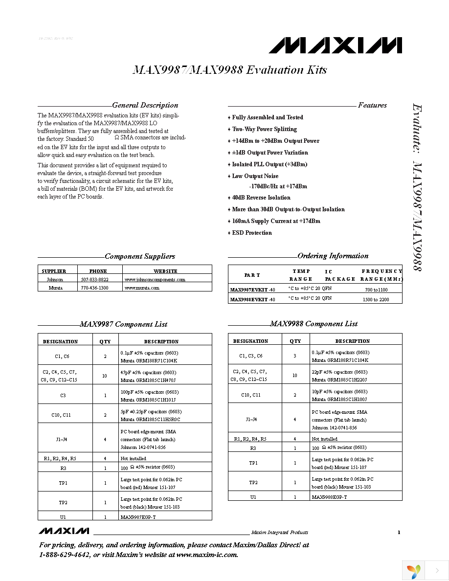 MAX9988EVKIT Page 1