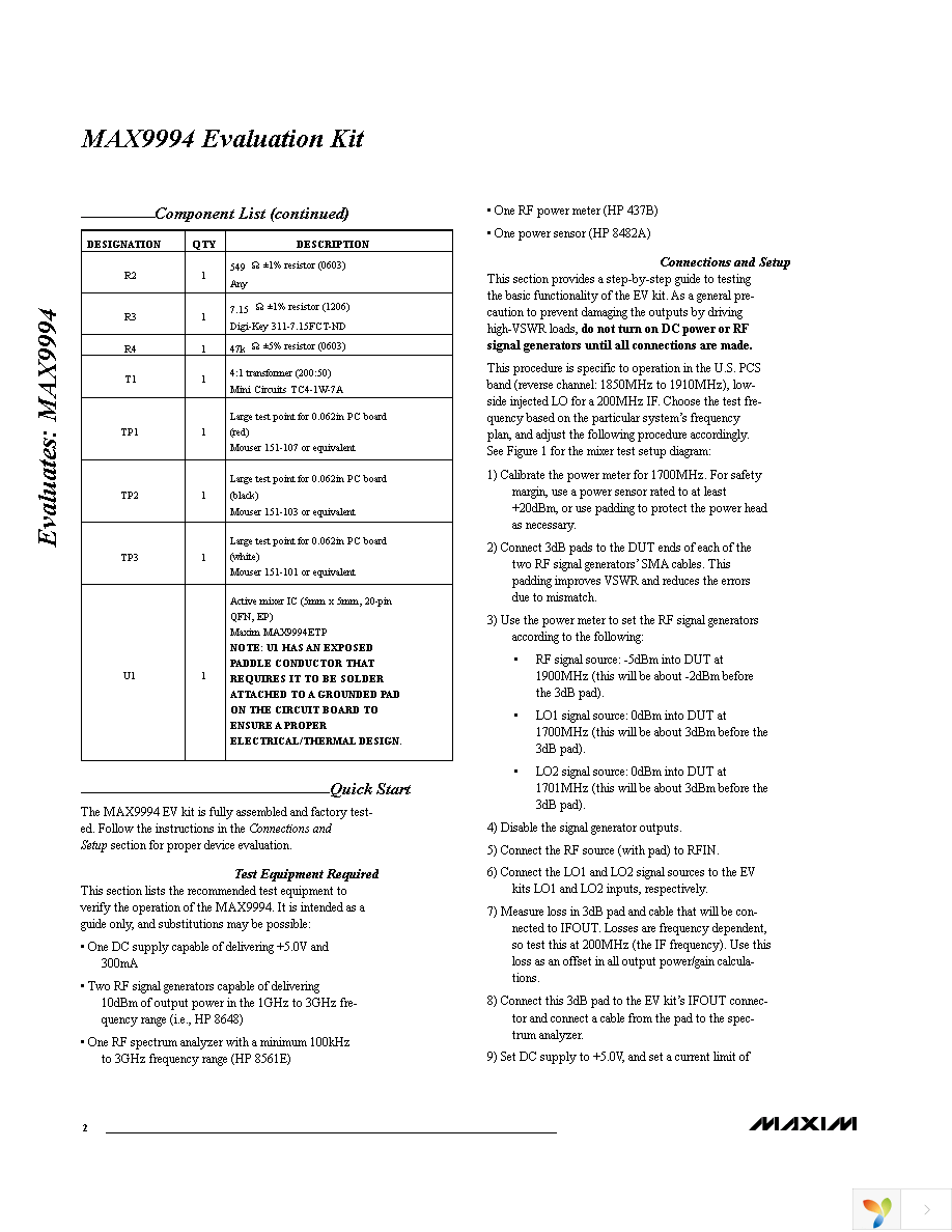 MAX9994EVKIT Page 2