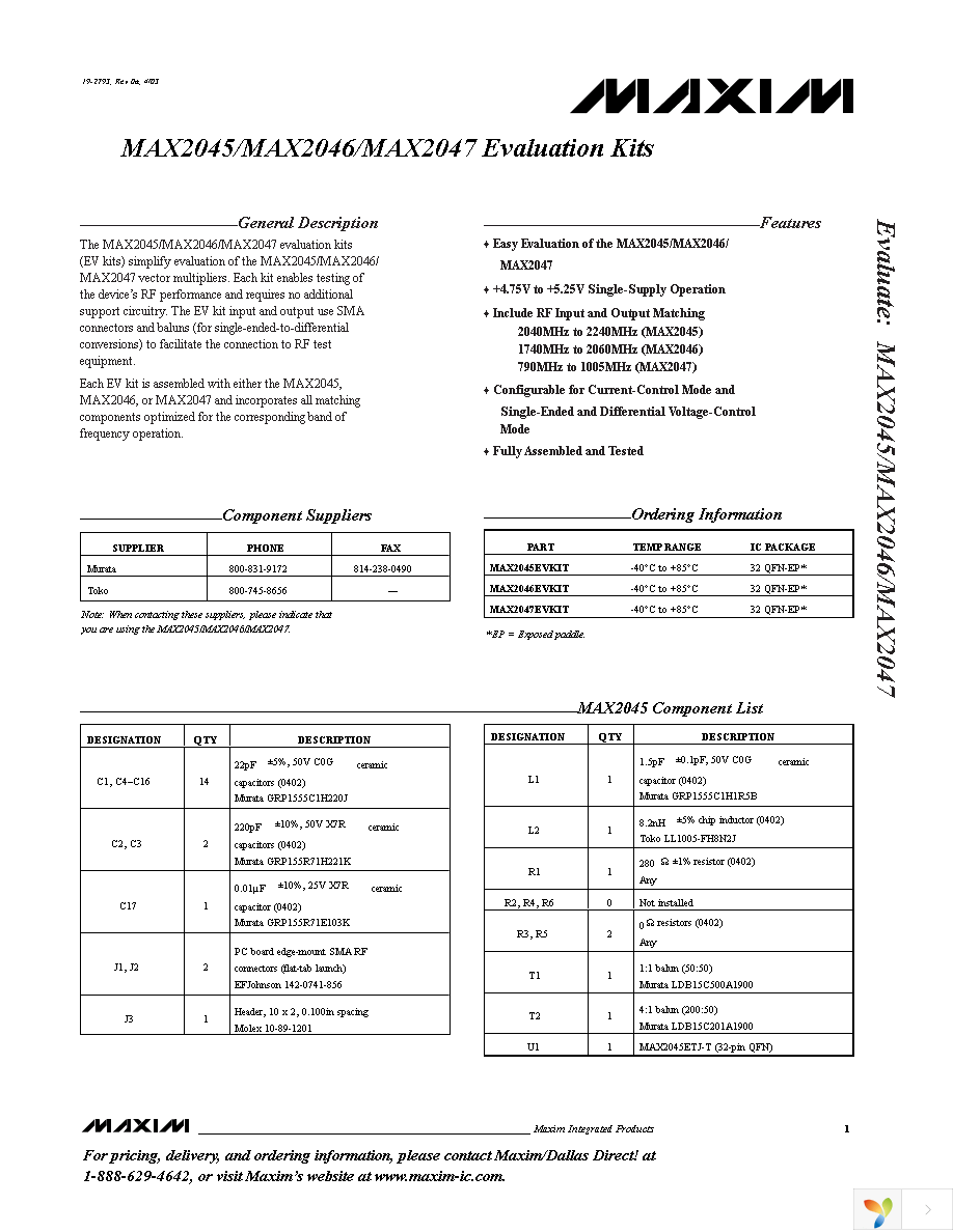 MAX2046EVKIT Page 1