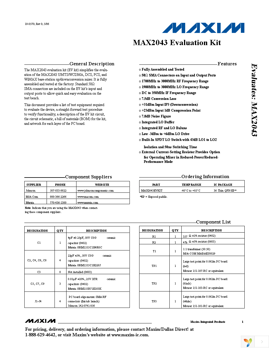 MAX2043EVKIT Page 1