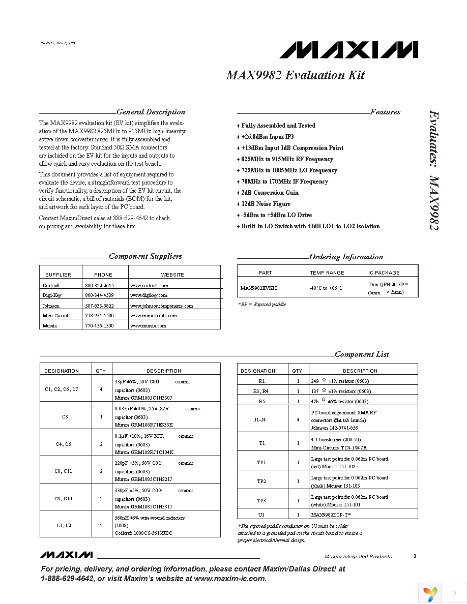 MAX9982EVKIT Page 1