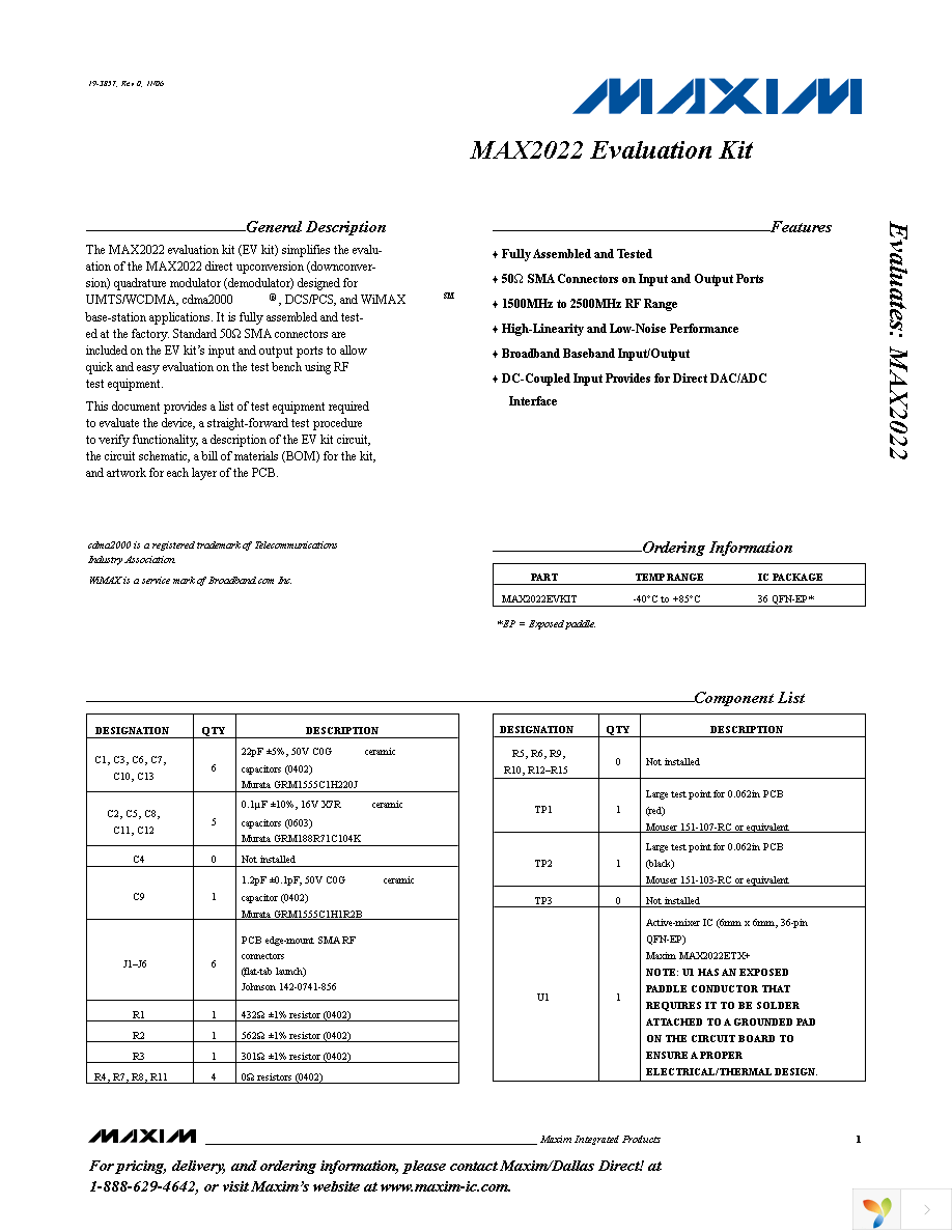 MAX2022EVKIT Page 1