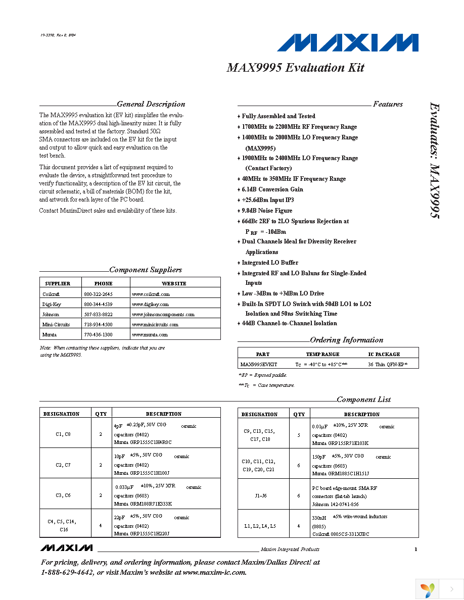 MAX9995EVKIT Page 1