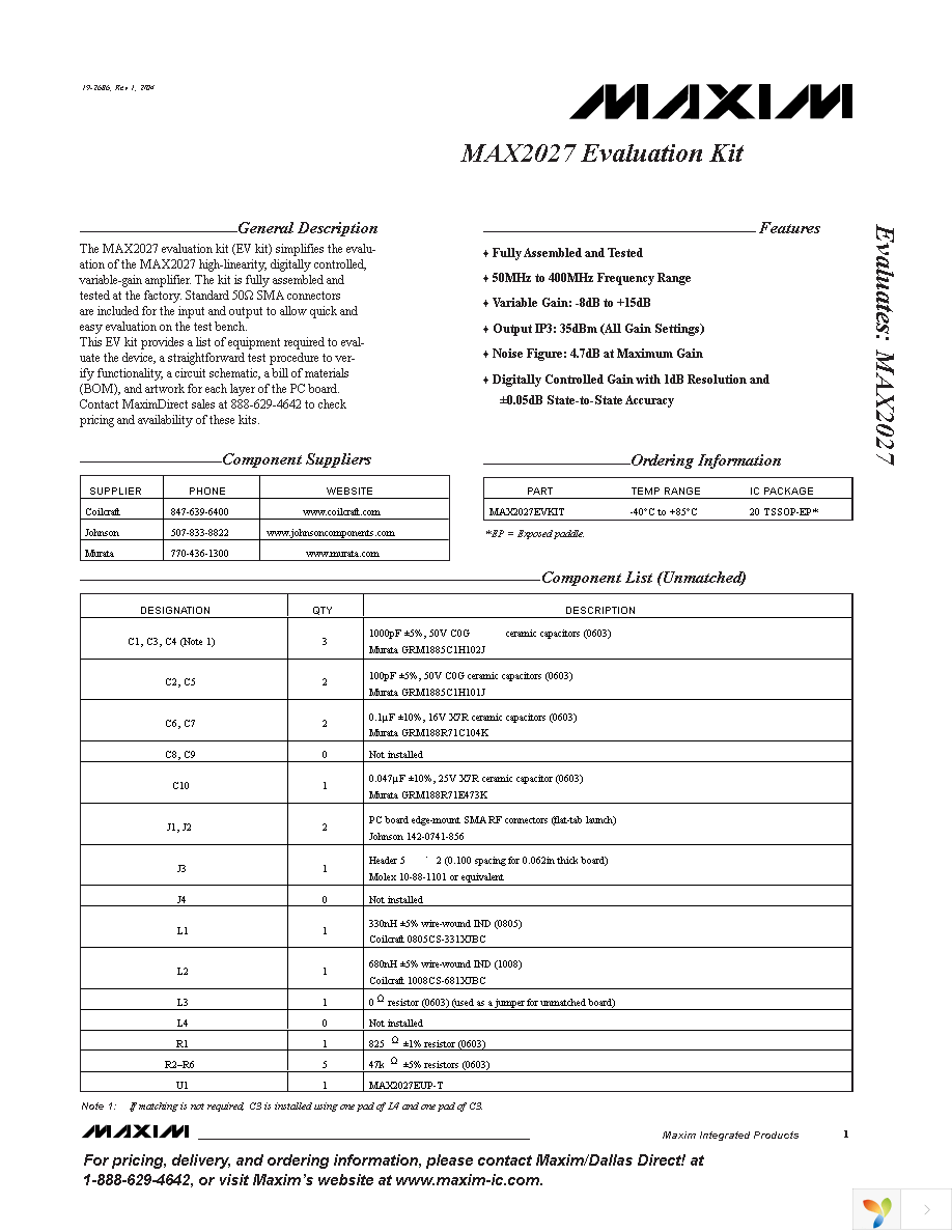 MAX2027EVKIT Page 1