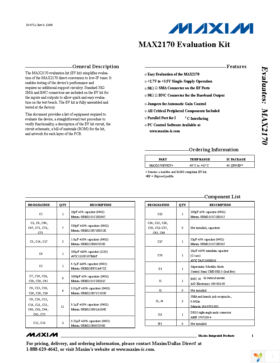 MAX2170EVKIT+ Page 1