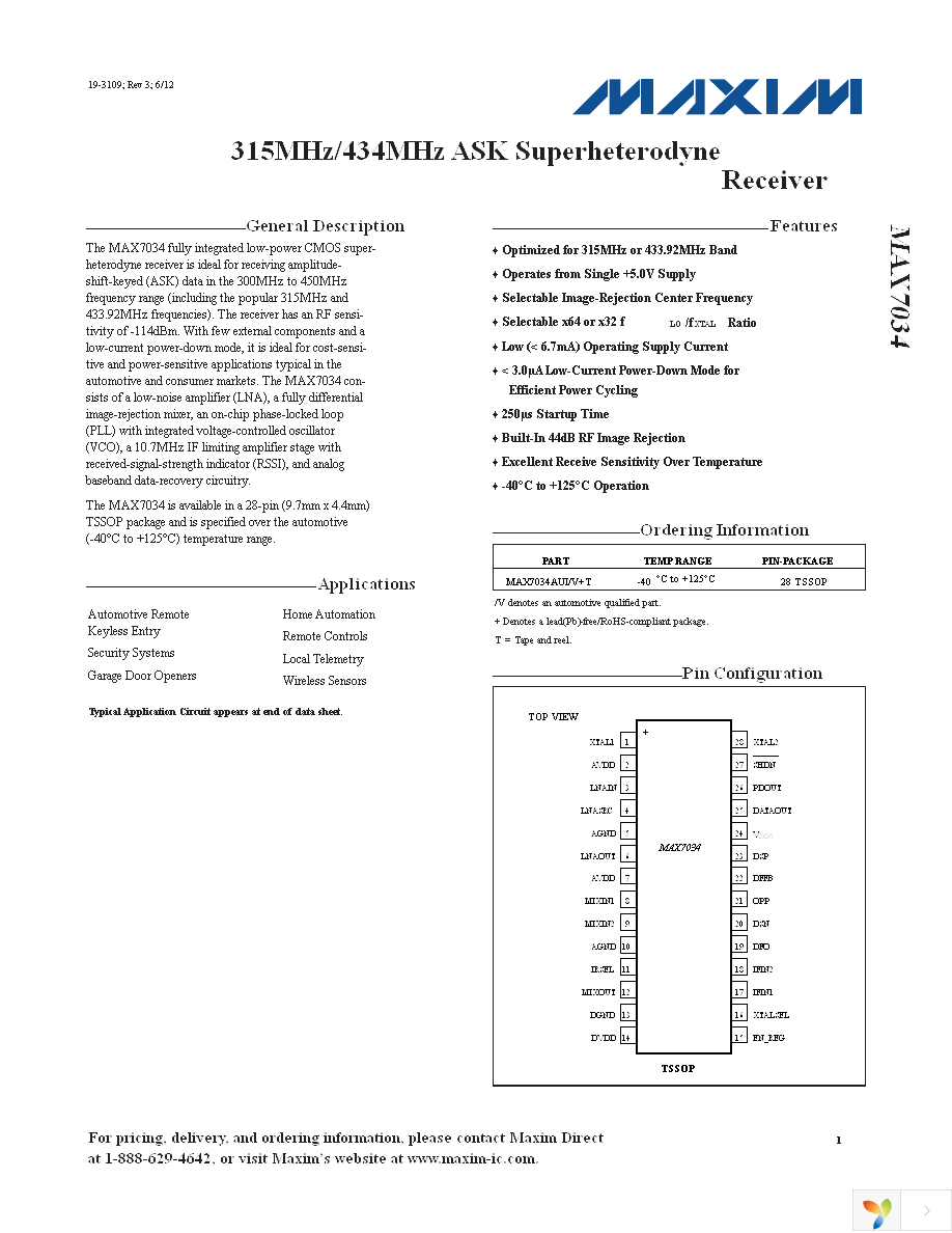 MAX7034EVKIT-433+ Page 1