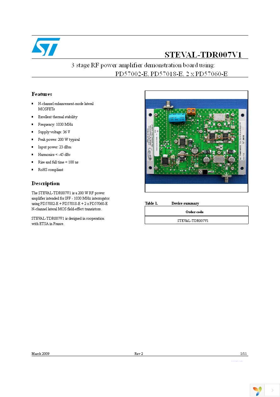 STEVAL-TDR007V1 Page 1