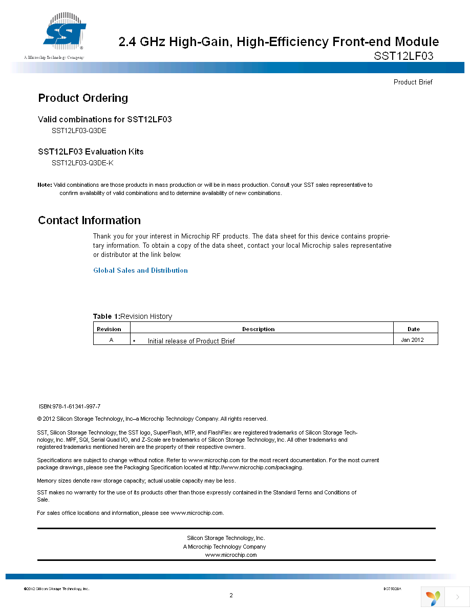 SST12LF03-Q3DE Page 2