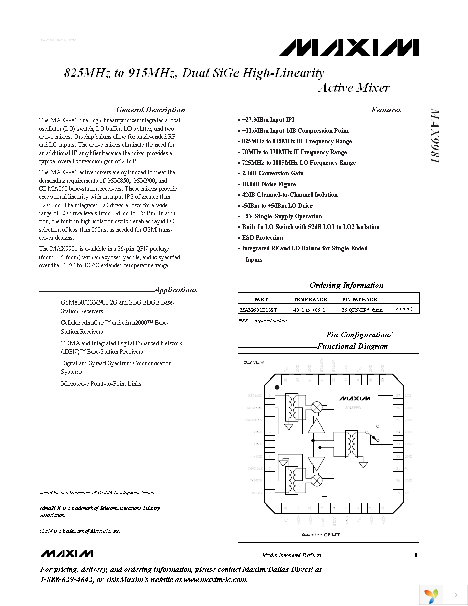 MAX9981ETX+ Page 1