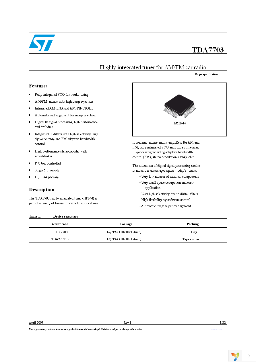 TDA7703RTR Page 1