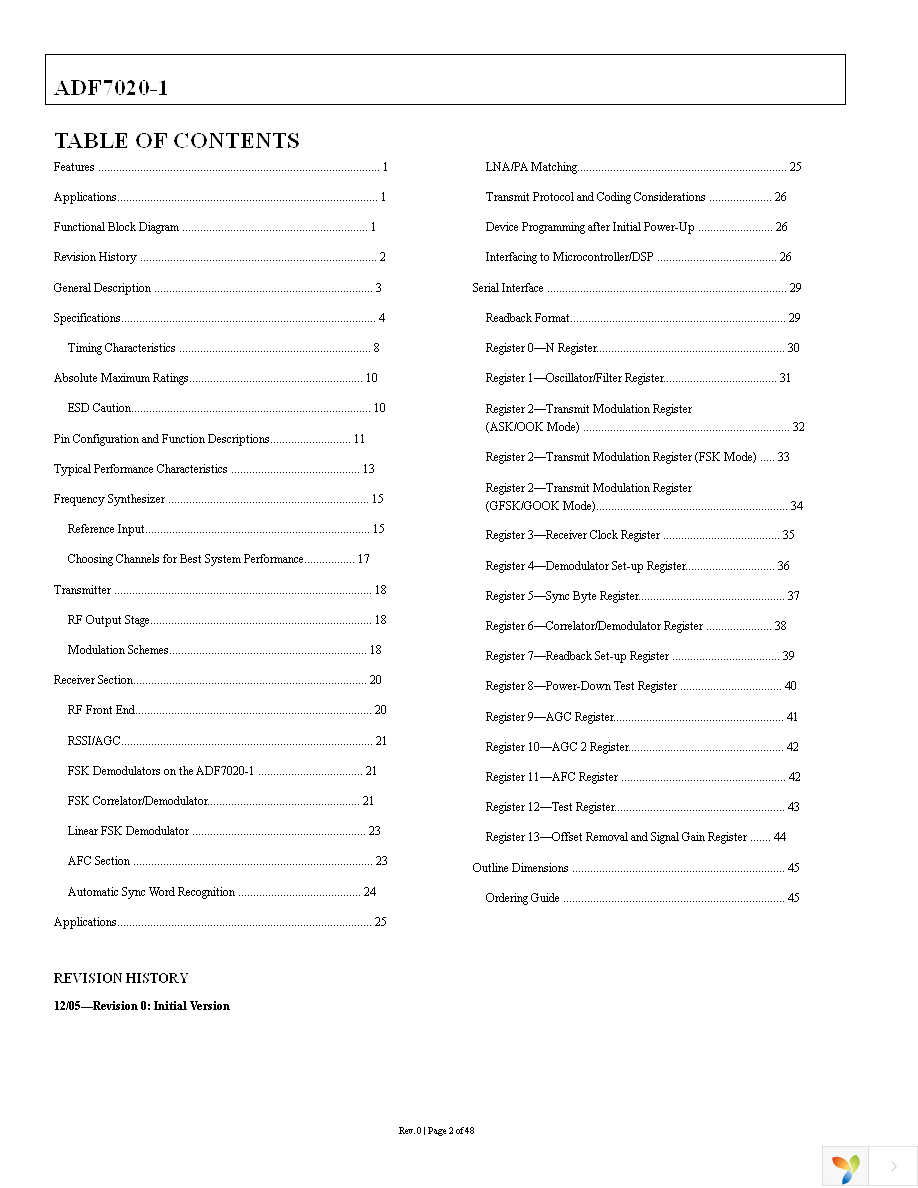 ADF7020-1BCPZ-RL7 Page 2