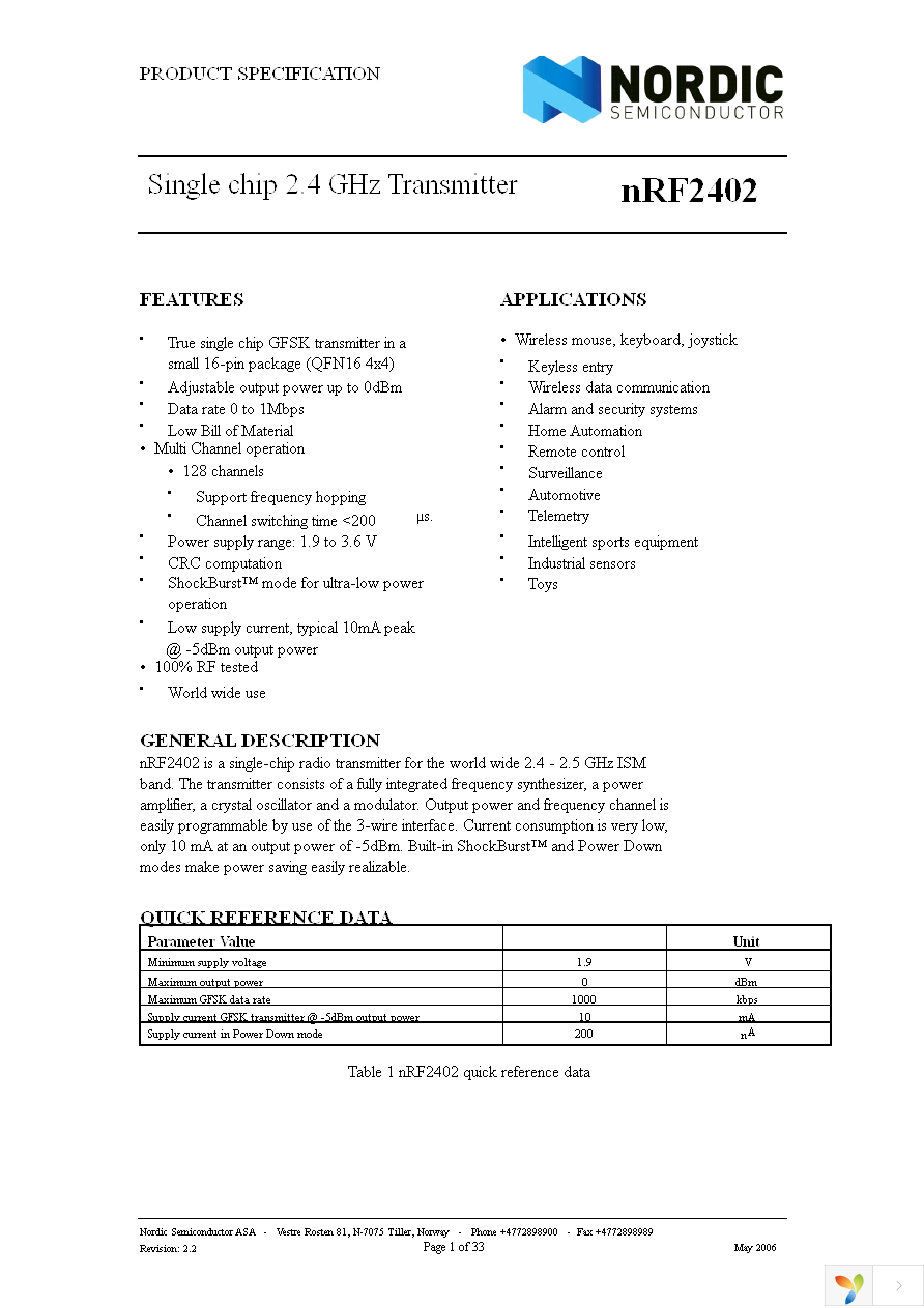 NRF2402G-REEL7 Page 1