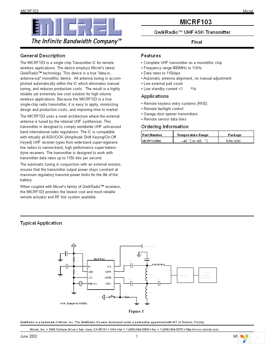 MICRF103BM Page 1