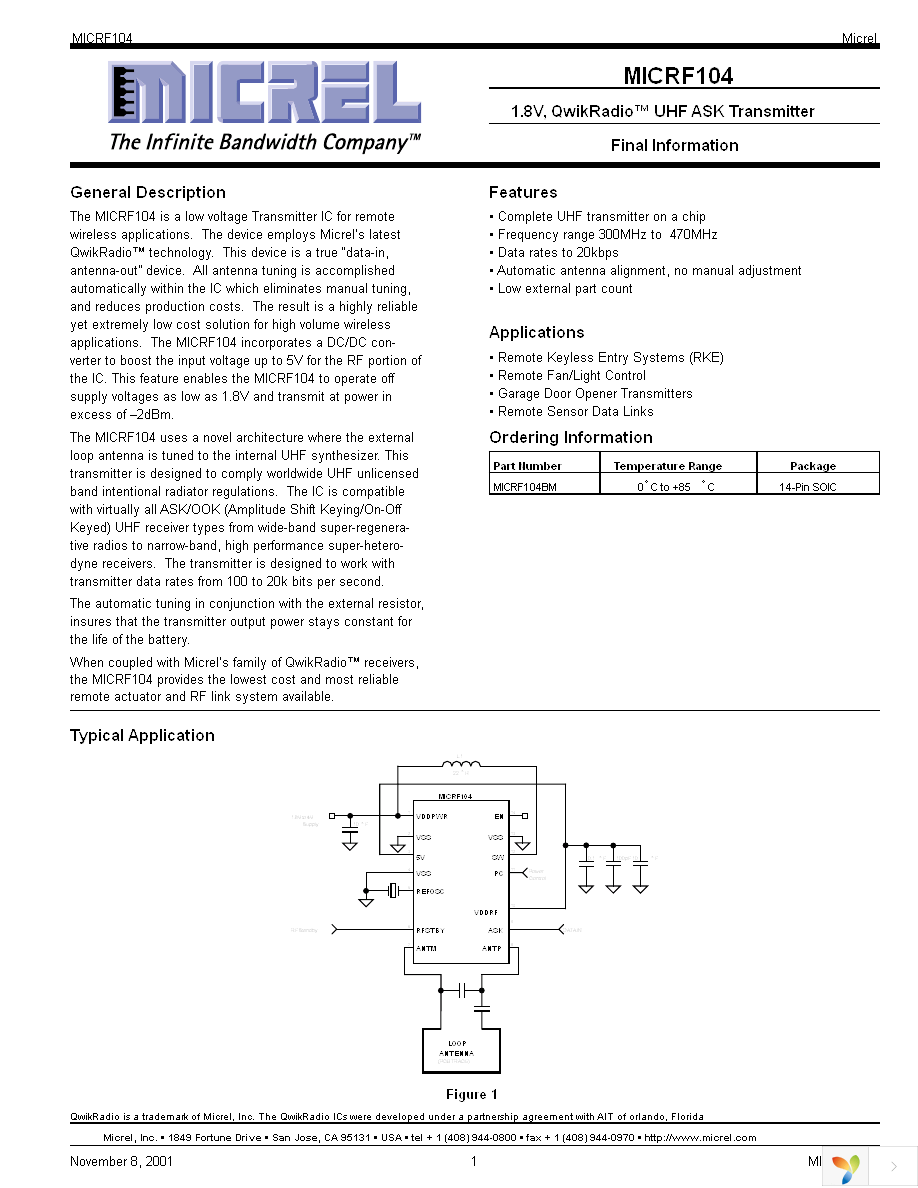 MICRF104BM Page 1