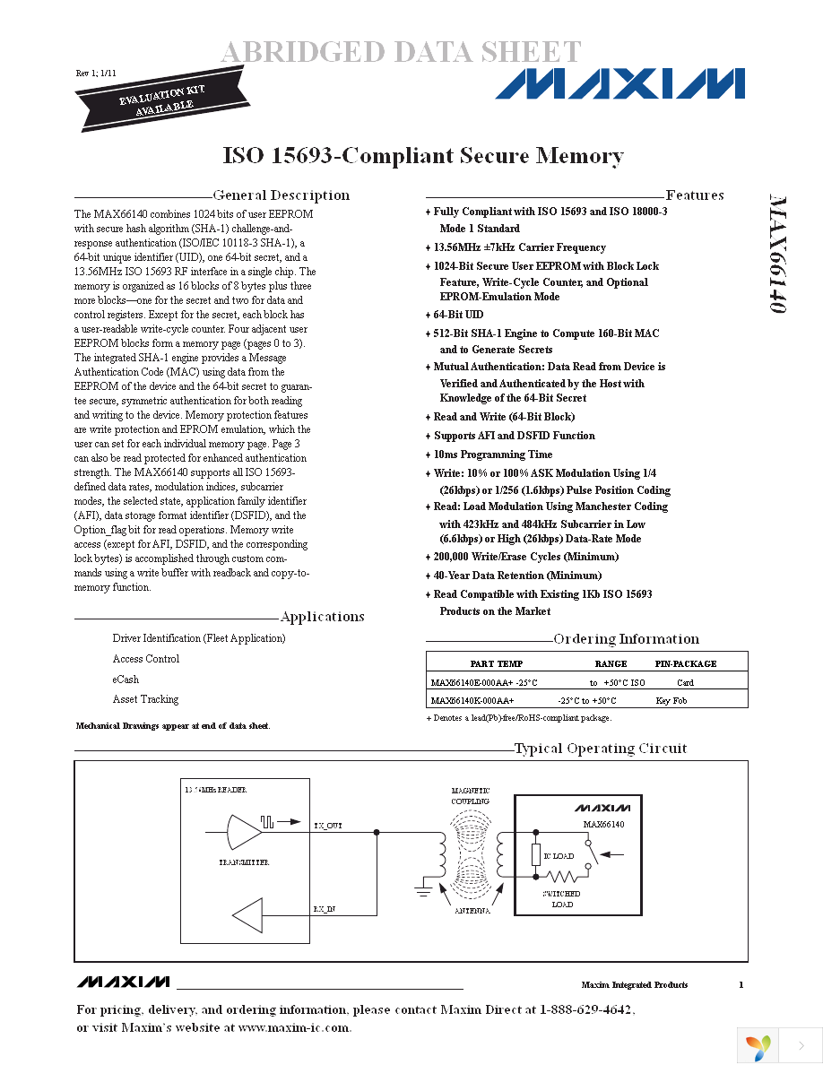 MAX66140K-000AA+ Page 1