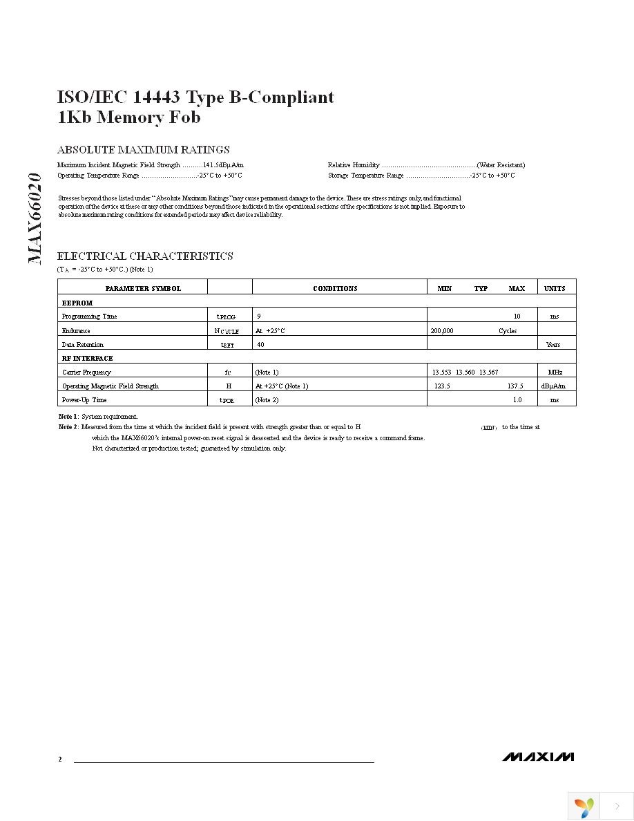 MAX66020K-000AA+ Page 2