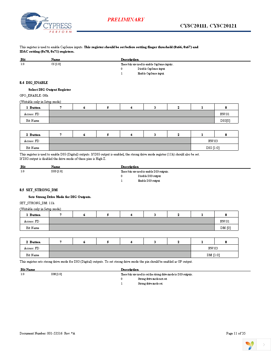 CY8C20111-SX1I Page 11