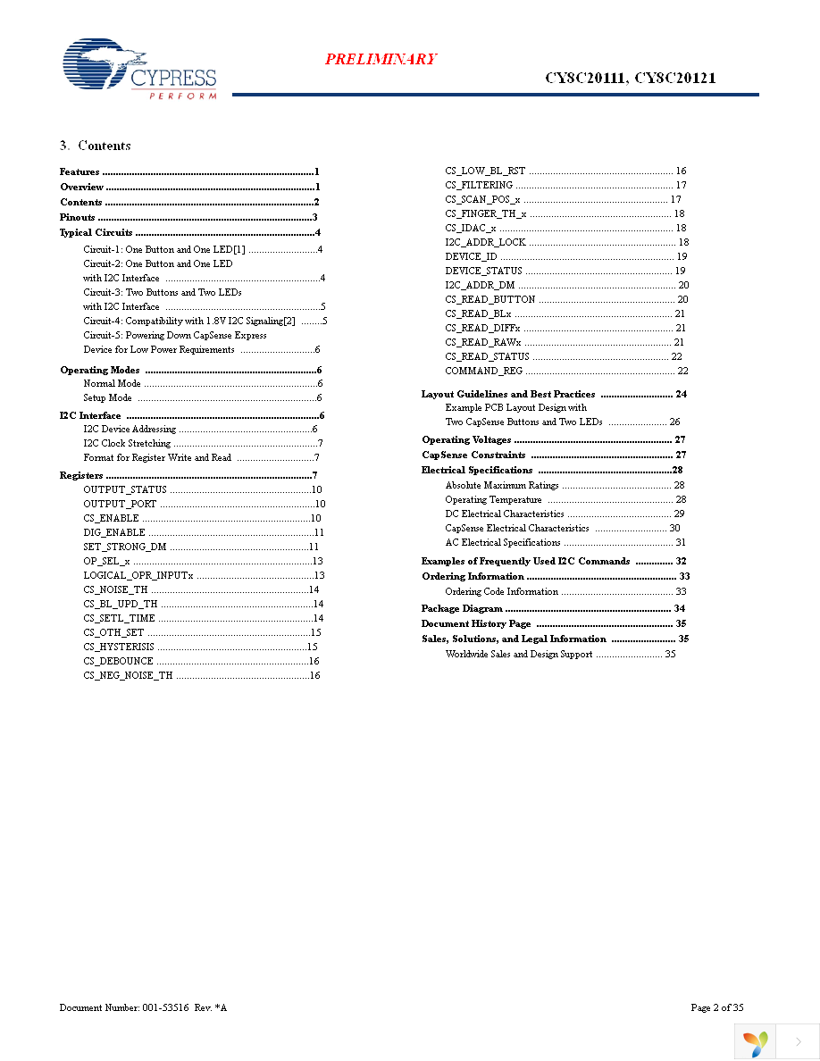 CY8C20111-SX1I Page 2