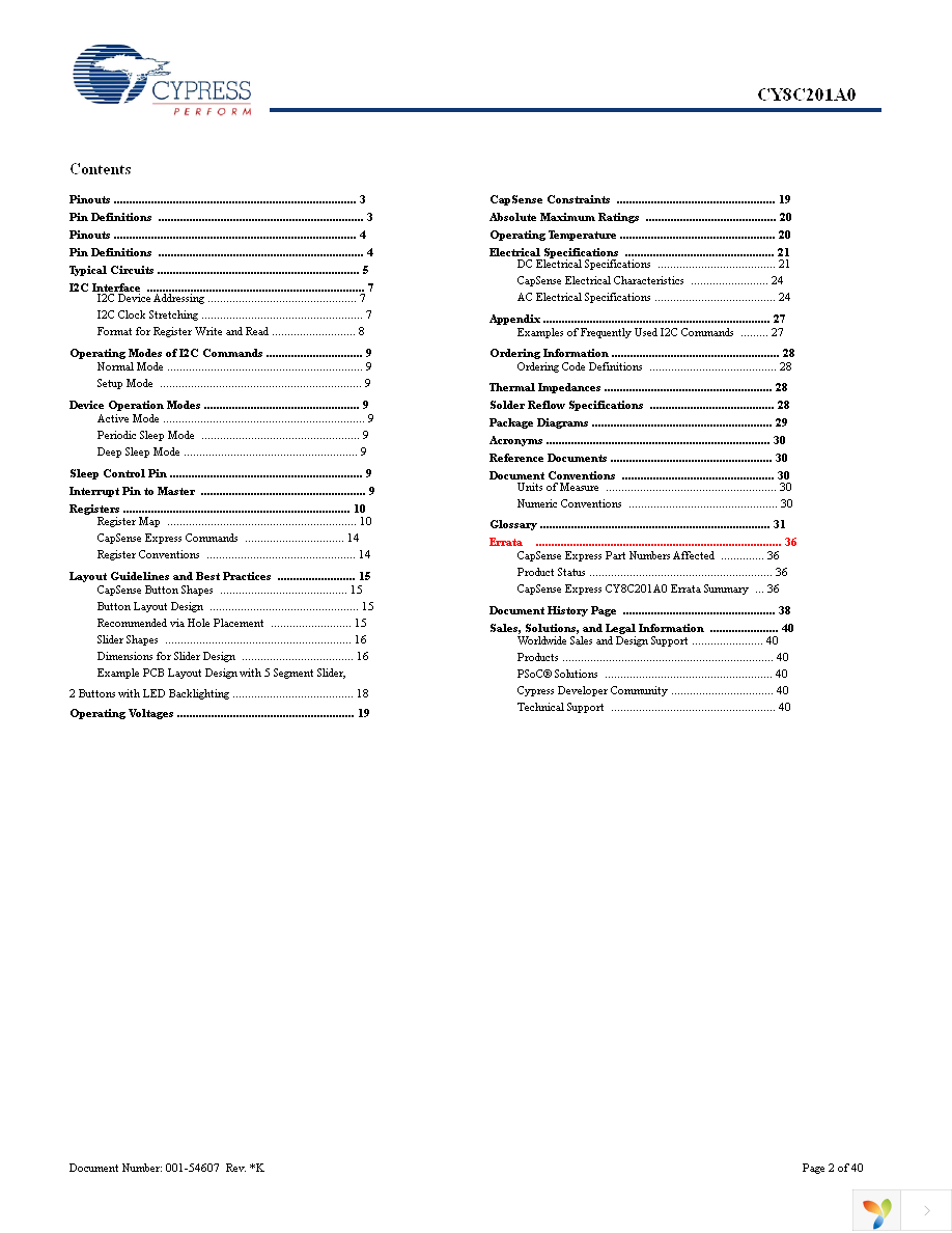 CY8C201A0-SX2I Page 2