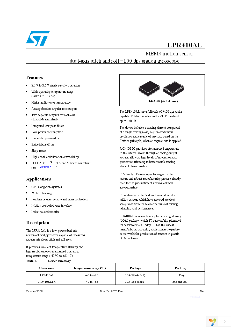 LPR410ALTR Page 1