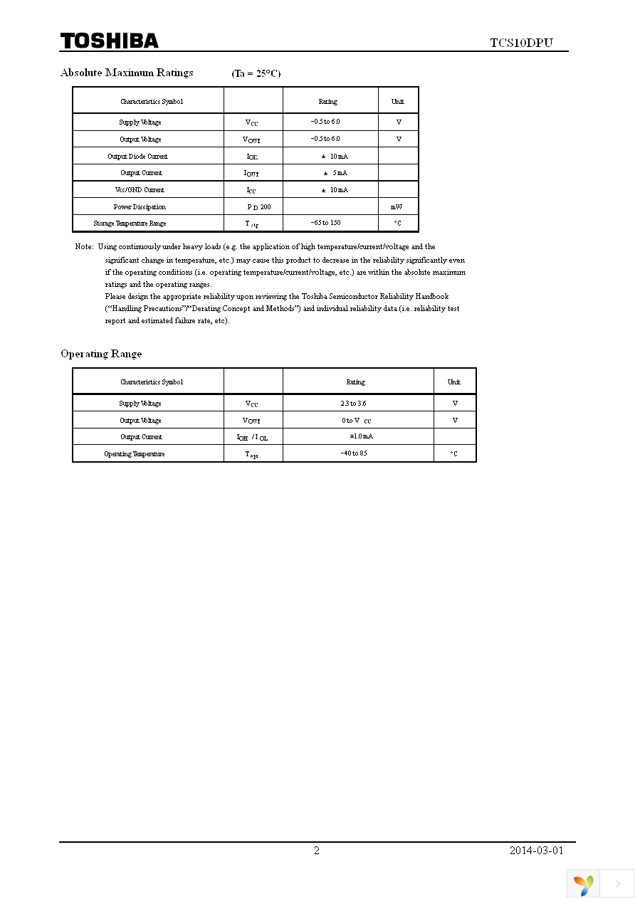 TCS10DPU(TE85L,F) Page 2