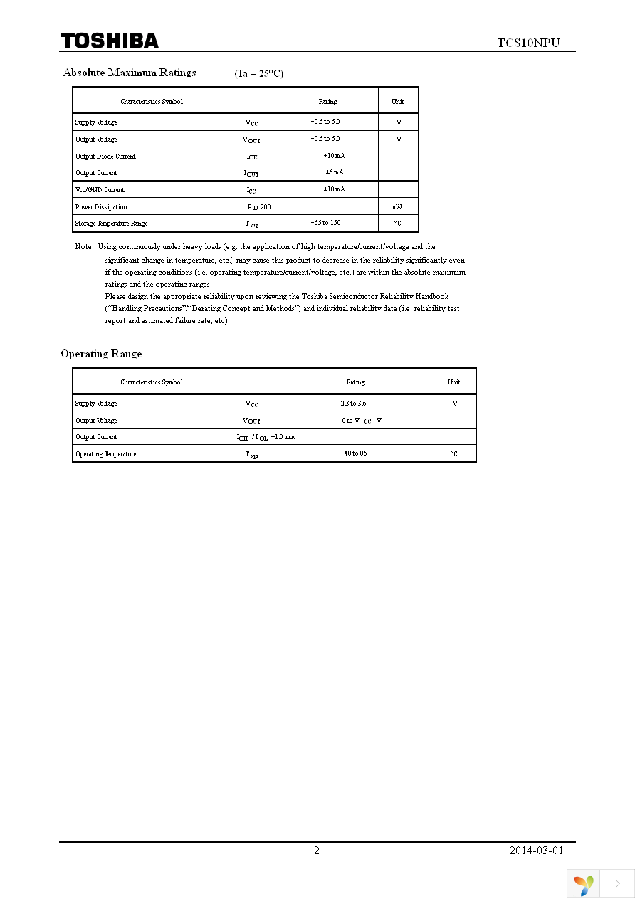 TCS10NPU(TE85L,F) Page 2