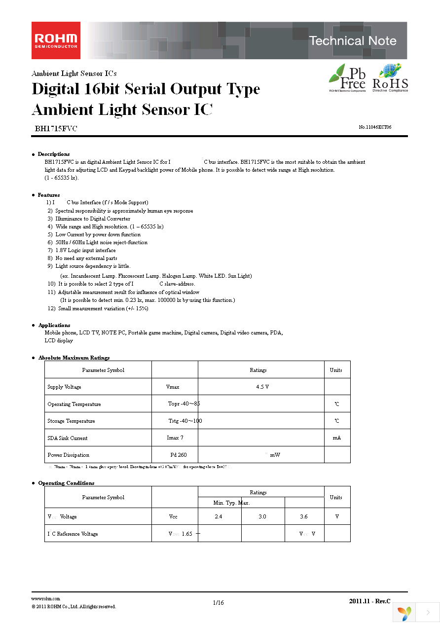 BH1715FVC-TR Page 1