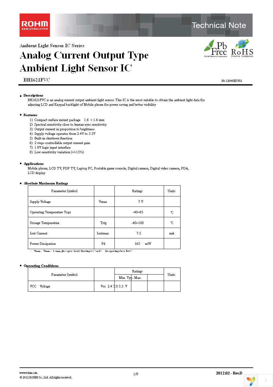 BH1621FVC-TR Page 1