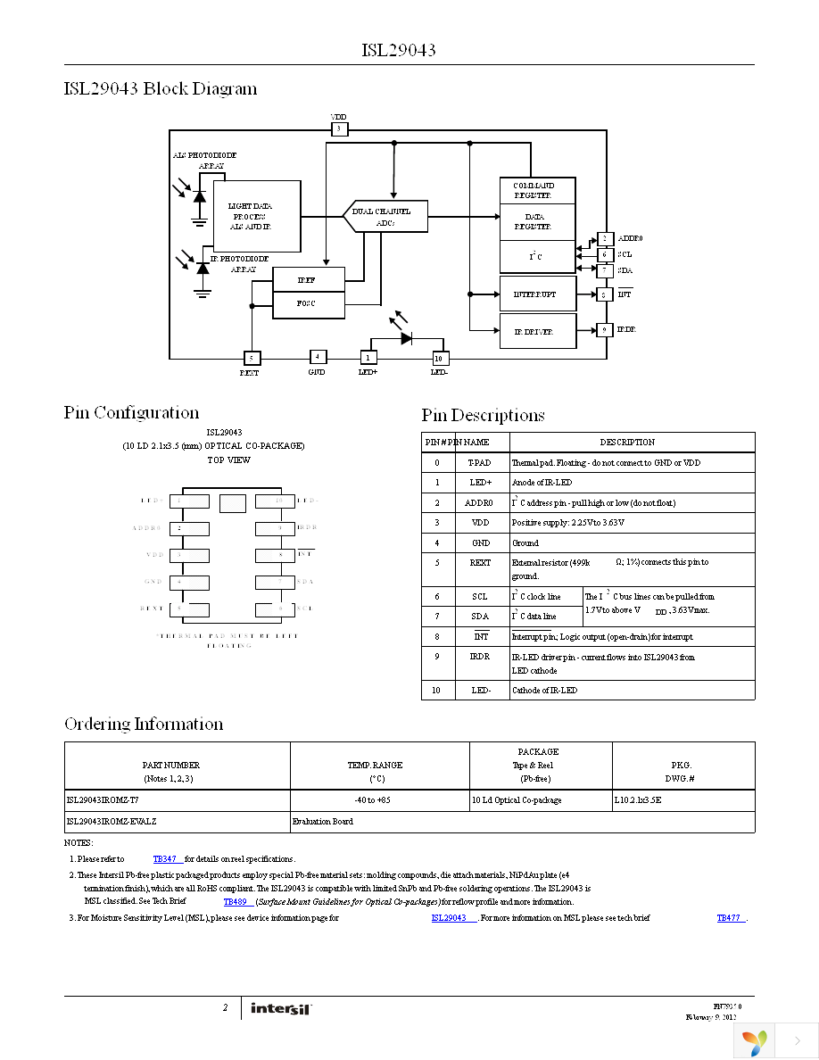 ISL29043IROMZ-T7 Page 2