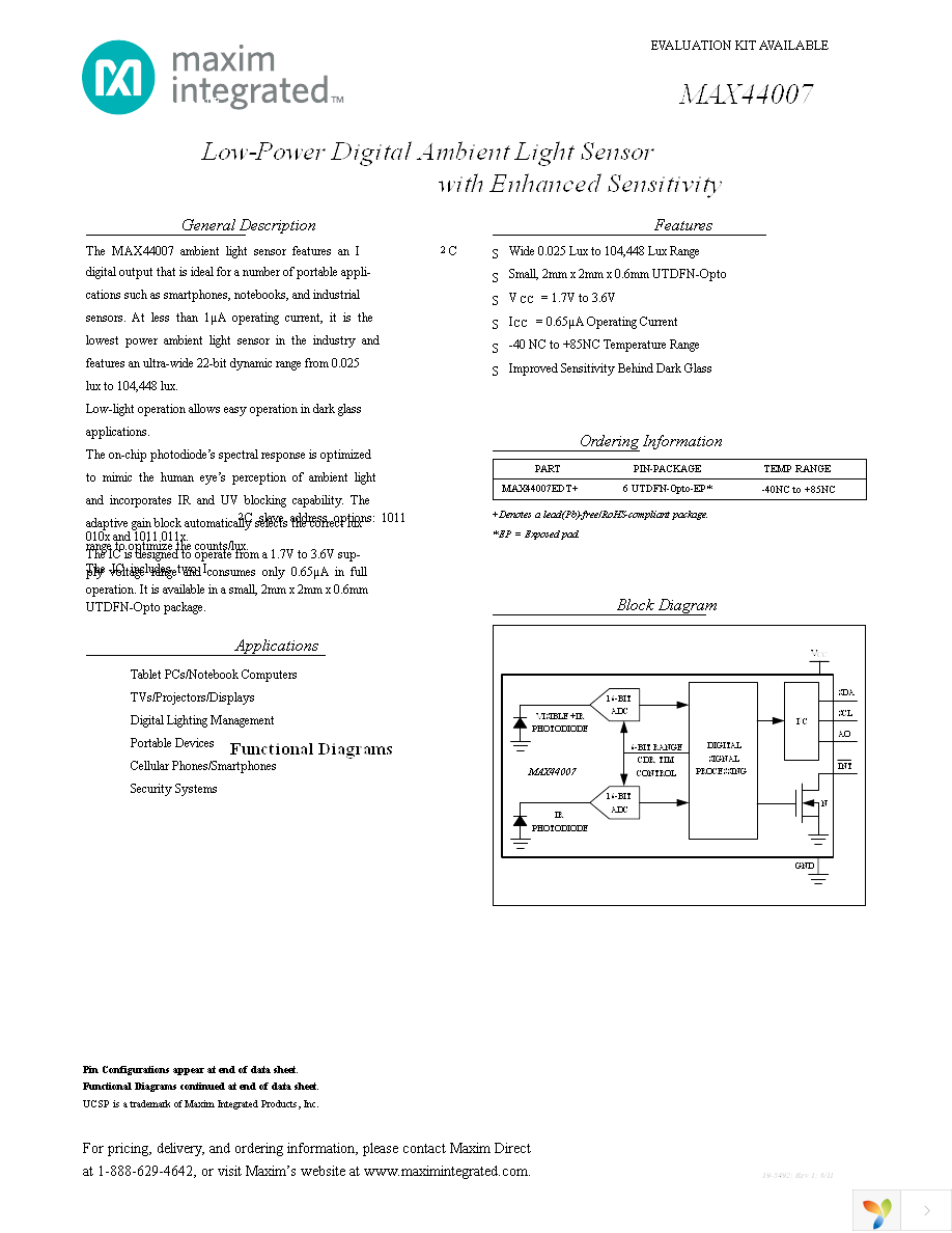 MAX44007EDT+T Page 1