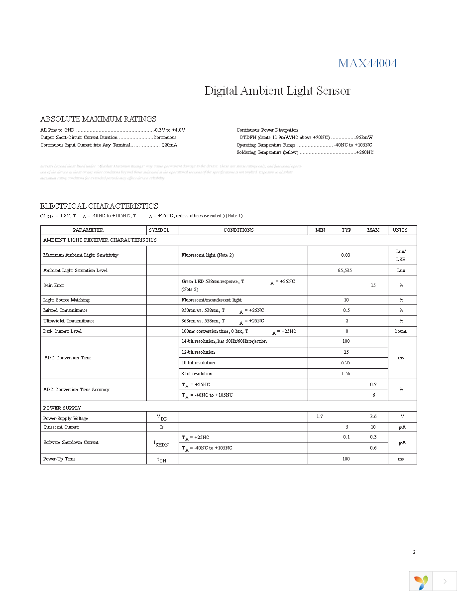 MAX44004GDT+T Page 2