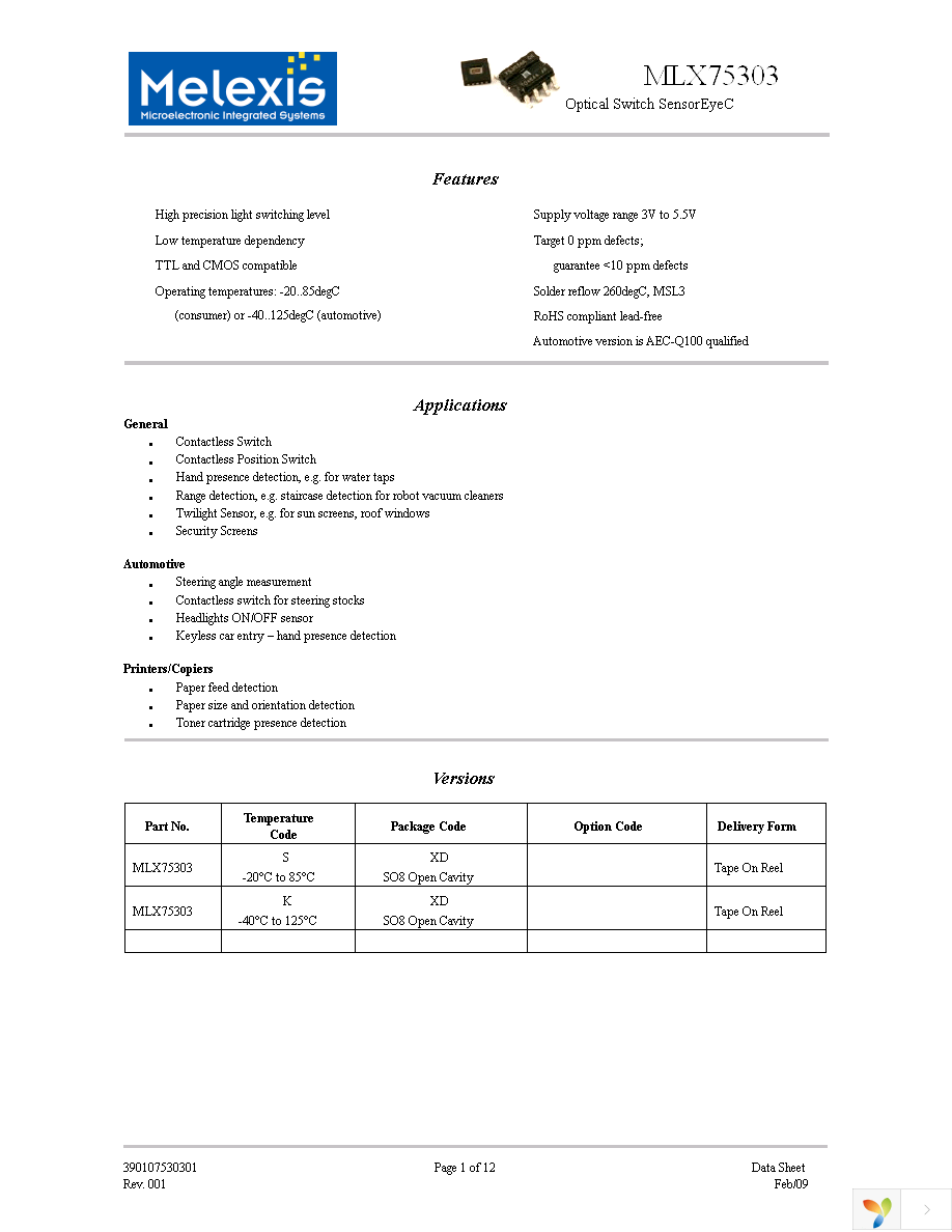 MLX75303KXD-EAA-000-RE Page 1