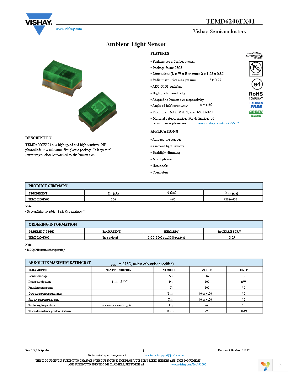 TEMD6200FX01 Page 1