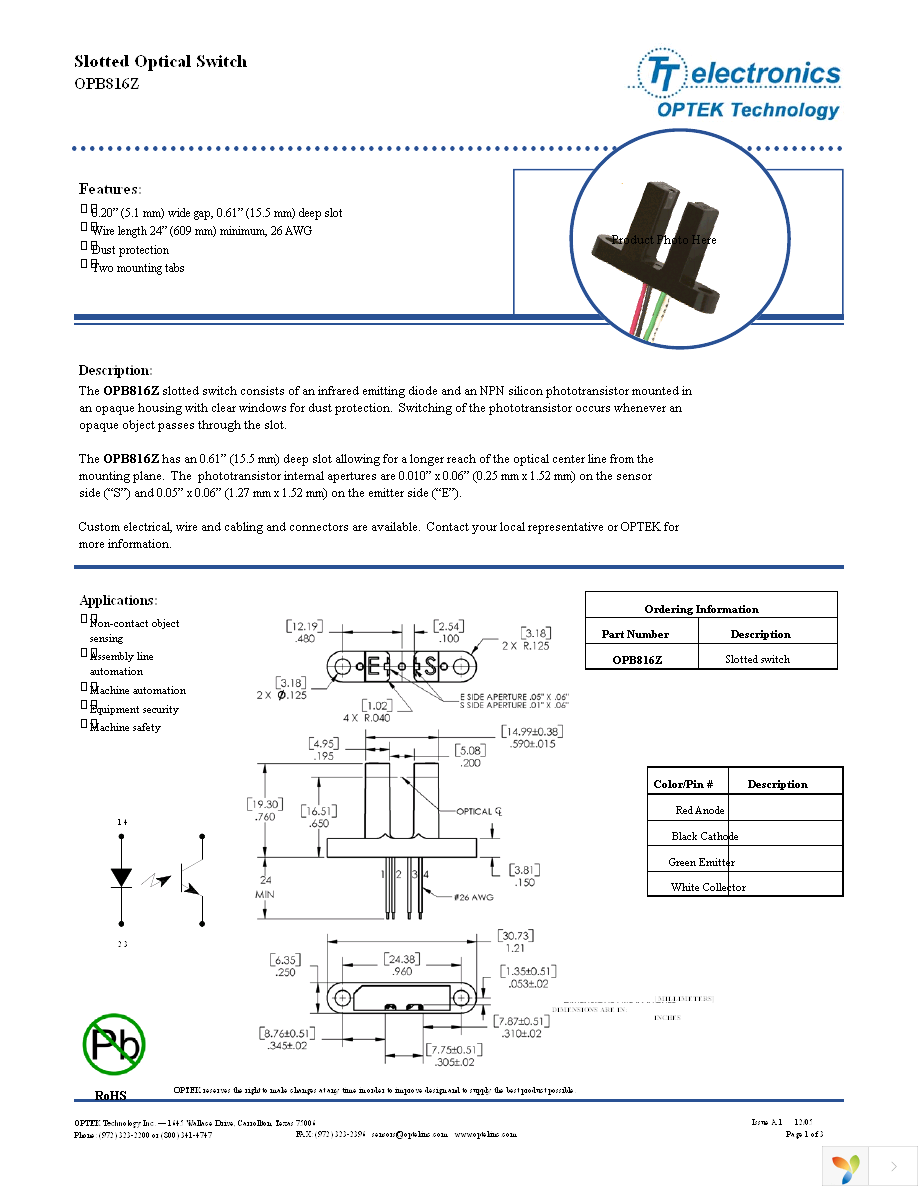 OPB816Z Page 1