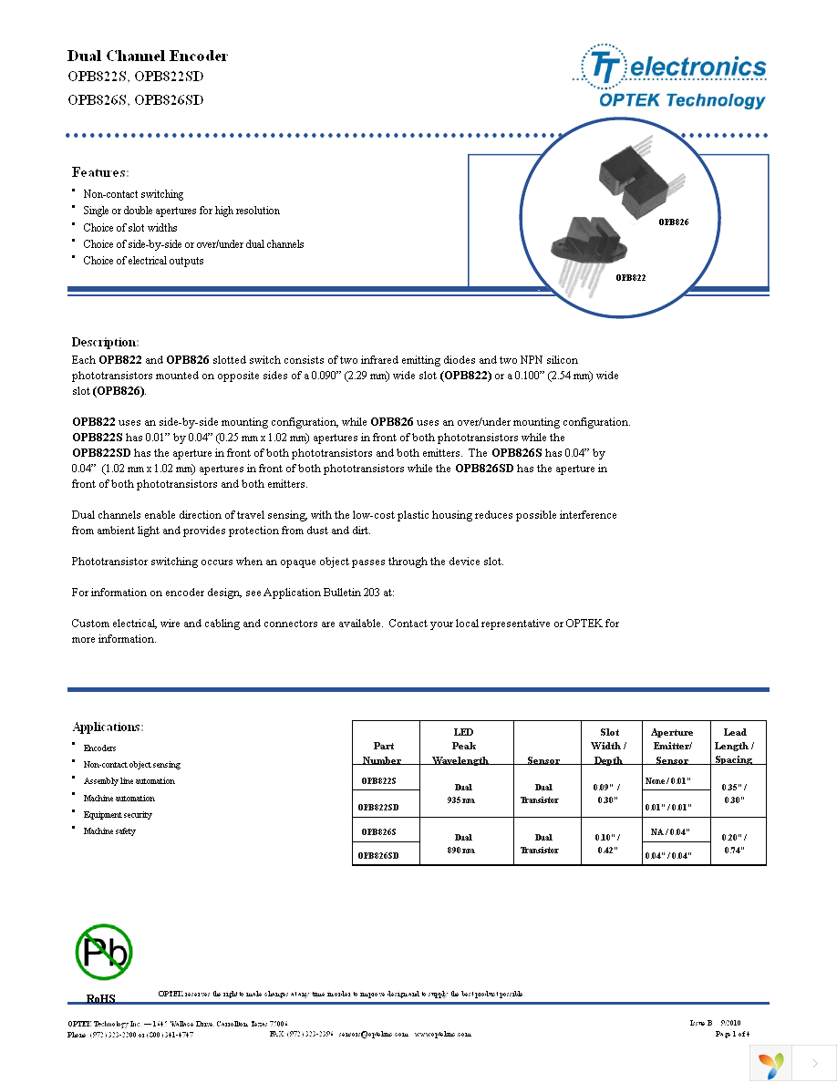 OPB826SD Page 1