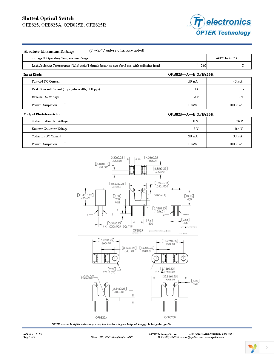 OPB825R Page 2