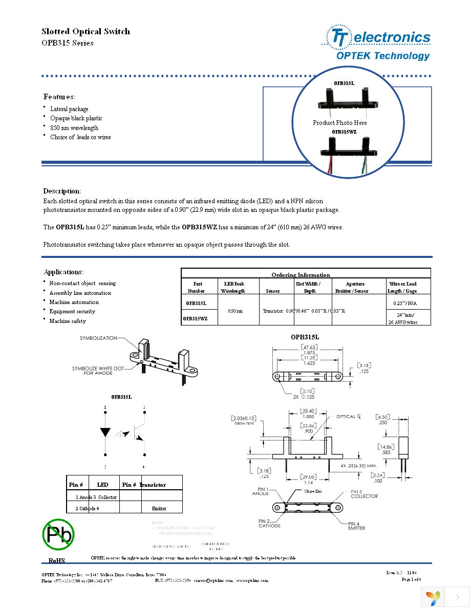 OPB315L Page 1