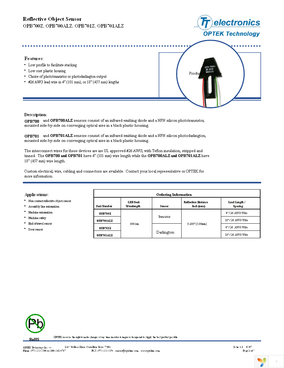 OPB701ALZ Page 1