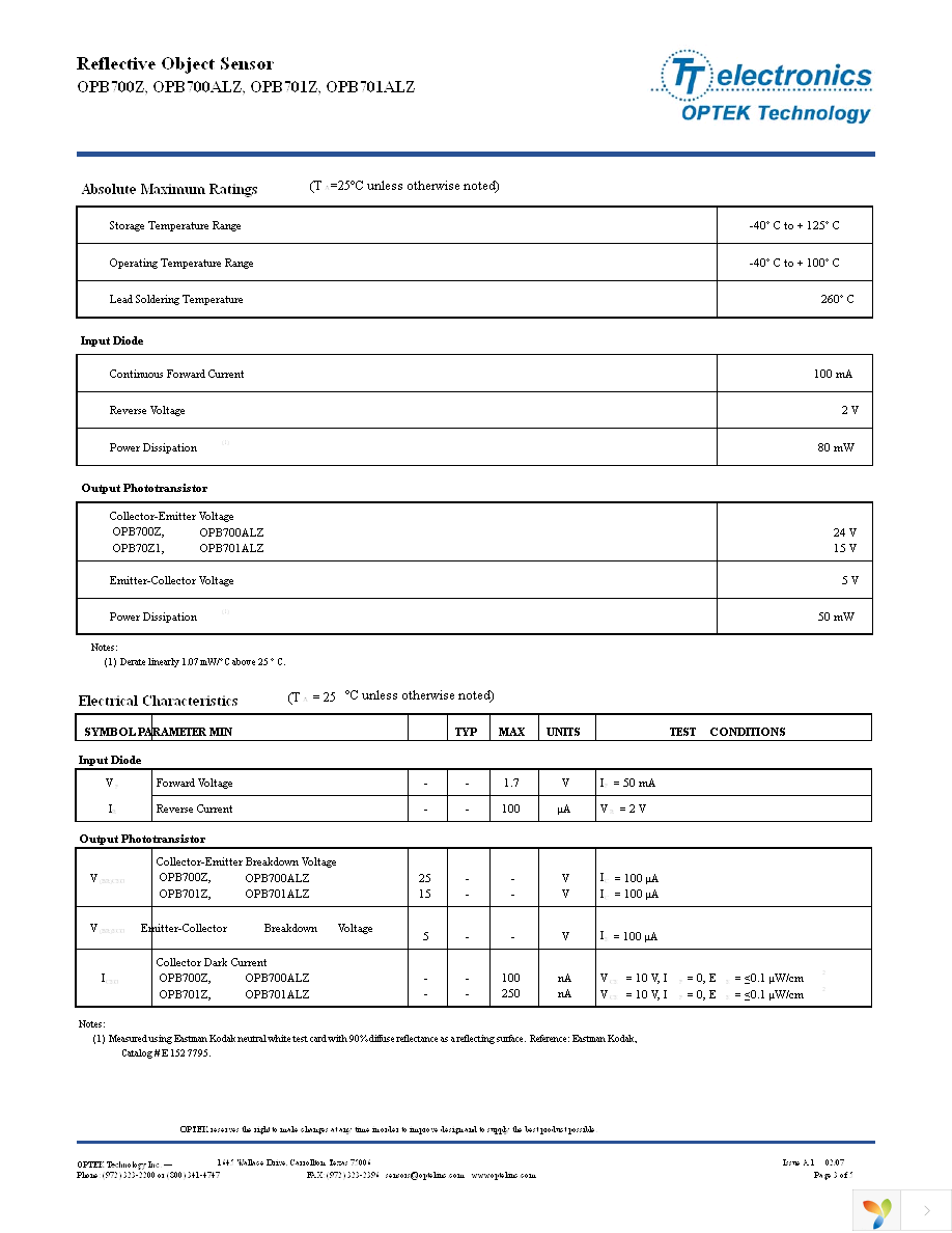 OPB701ALZ Page 3