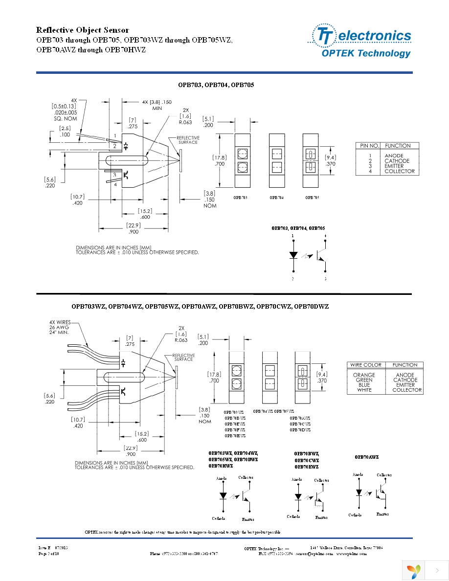 OPB70DWZ Page 2