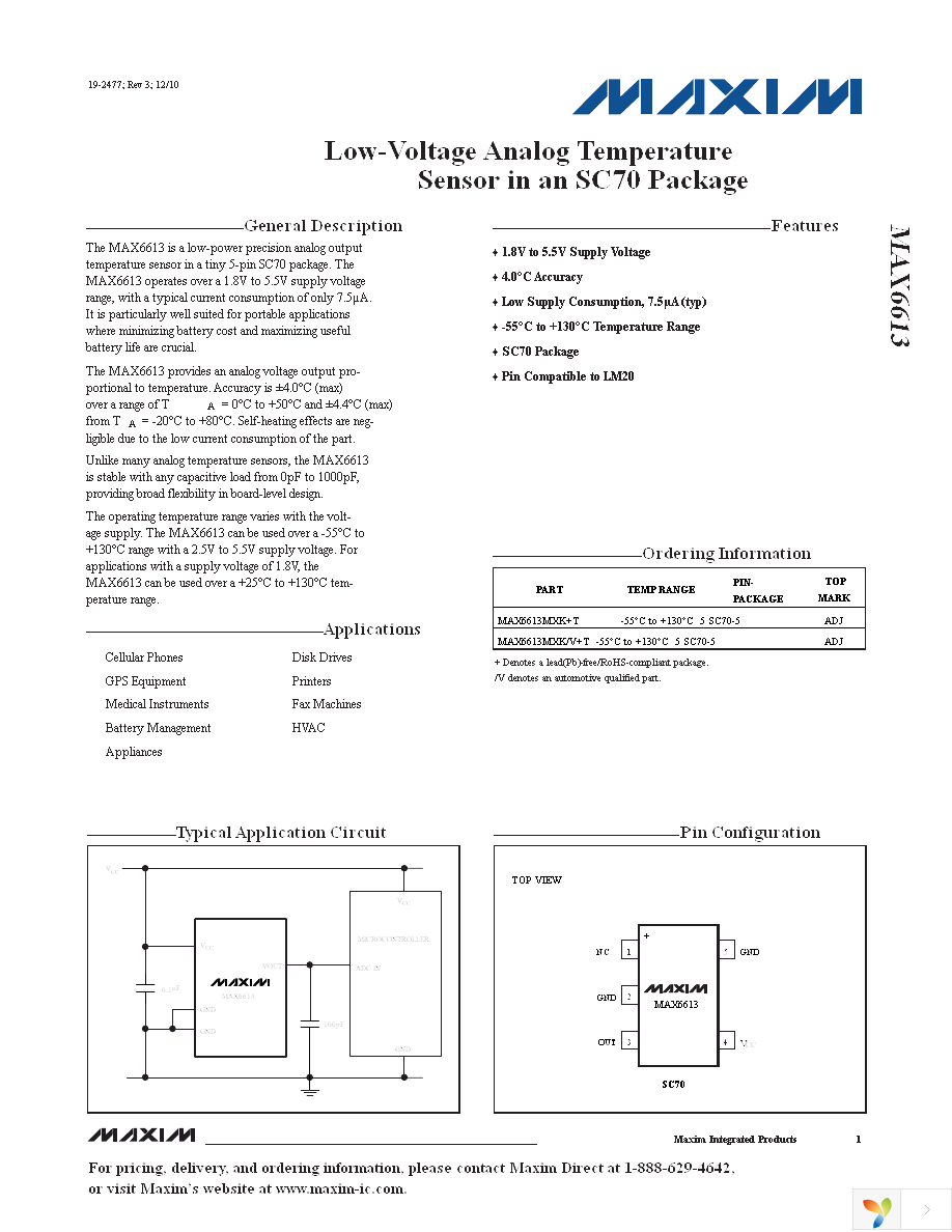 MAX6613MXK+T Page 1