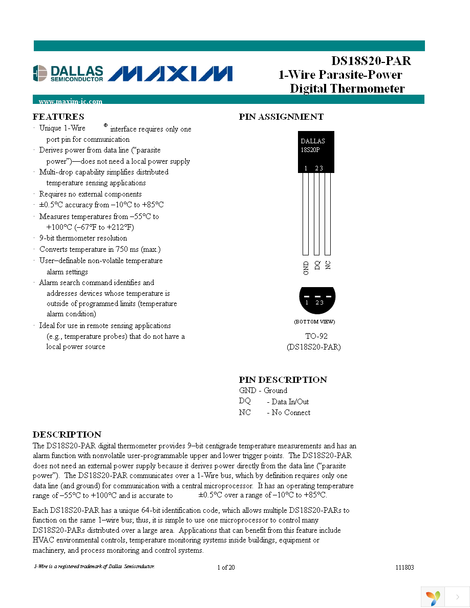 DS18S20+PAR Page 1